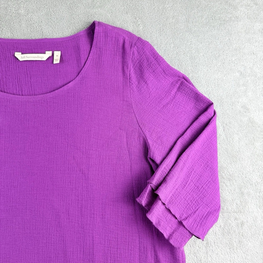 Soft Surroundings Siesta Key Tunic Medium Purple Gauzy Crinkled Layered Hem Boho - Picture 7 of 13